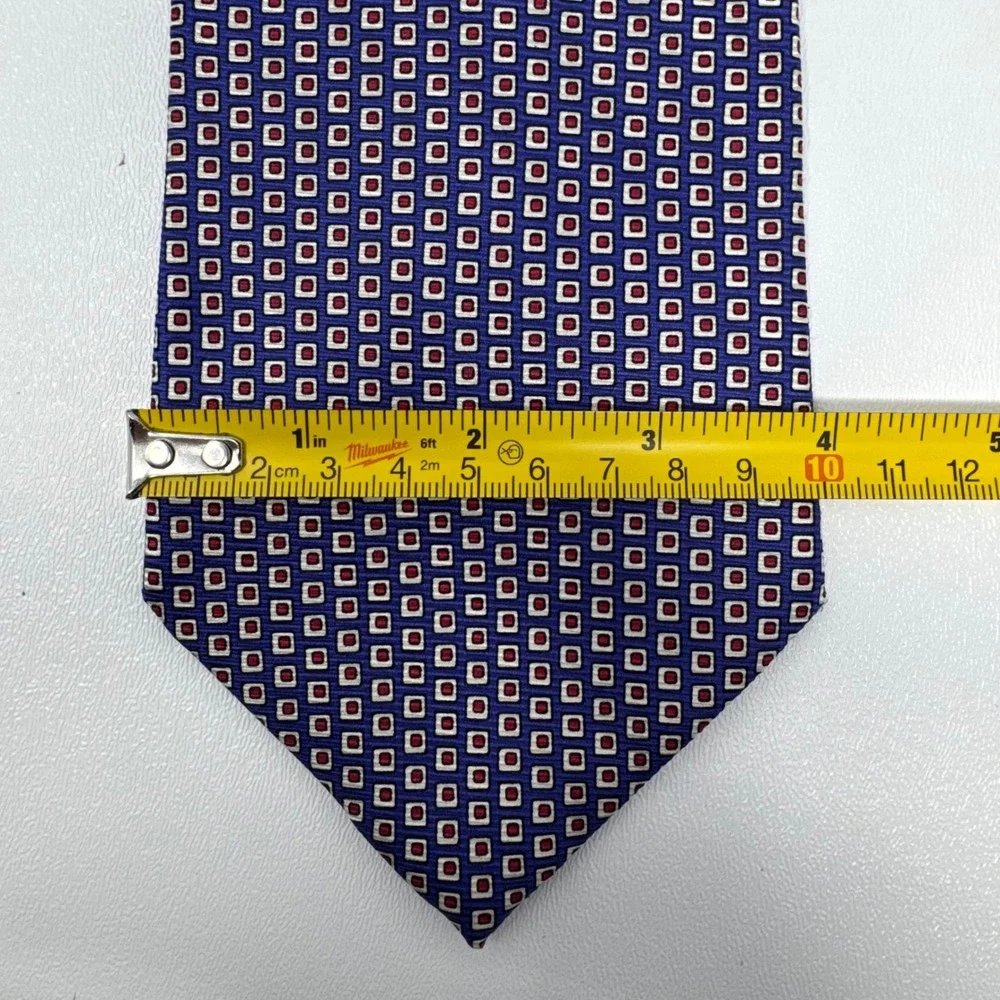 Ralph Lauren Mens Silk Tie Blue Red Geometric Square‎ Pattern Hand Finished
